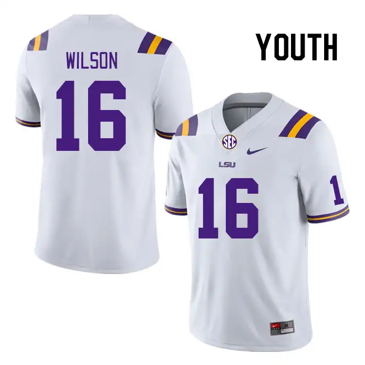 Youth LSU Tigers Quad Wilson #16 White NCAA Football Jersey